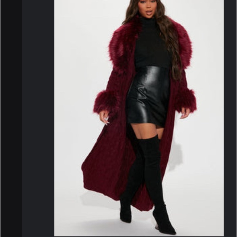 Fashion Nova Burgundy Faux Fur Trench Coat